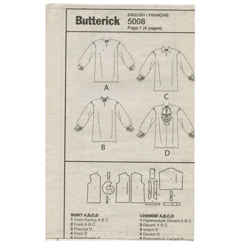 Butterick B5008 Vintage Inspired Ruffled Collar Blouse Sewing Pattern Sizes XL-X - Picture 3 of 4